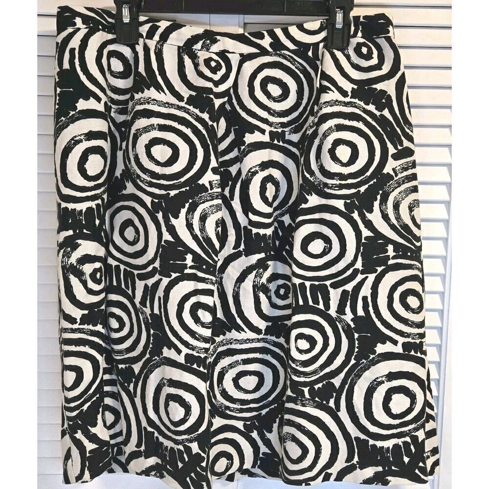 Clements Ribeiro Geometric Black White Design Linen Midi Skirt Size 12 Retro